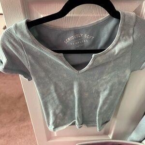 Aeropostale Seriously Soft Seamless Ribbed cropped top Tee - Light Blue
